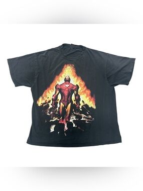 Vintage MAD ENGINE Marvel Comics Iron Man Fire Ruins Black T Shirt Size: XL